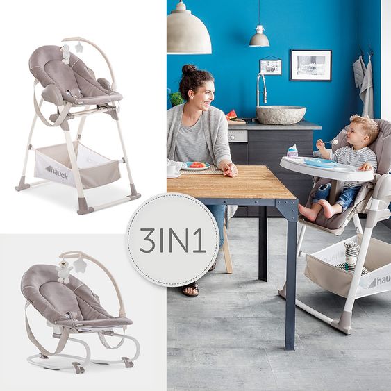 Hauck Sitn Relax 3in1 - Hochstuhl ab der Geburt, Babyliege und Wippe - Stretch Beige