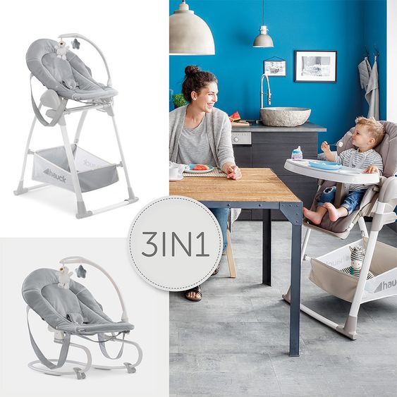 Hauck Sitn Relax 3in1 - High chair from birth, baby couch and rocker - Stretch Grey