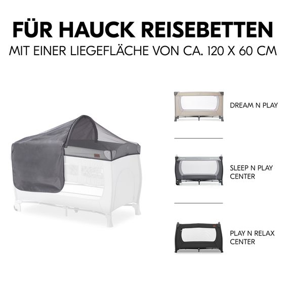 Hauck Sonnenschutz, Abdunklung & Moskitonetz für Reisebetten - 3in1 Travel Bed Canopy - Grey