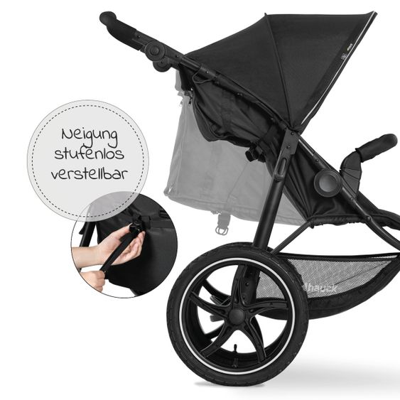 Hauck Passeggino e jogger Runner 2 (con pneumatici grandi) incluso pacchetto accessori XXL - Nero