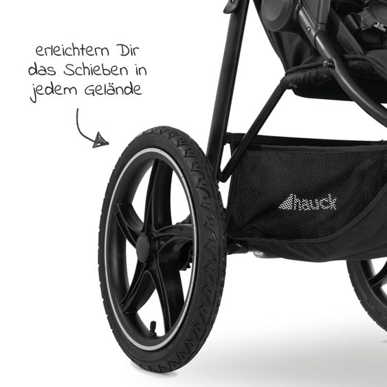 Hauck Passeggino e jogger Runner 2 (con pneumatici grandi) incluso pacchetto accessori XXL - Nero