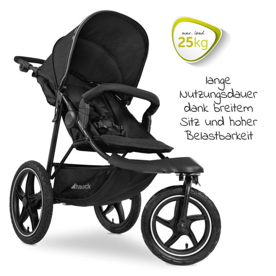 Hauck Passeggino e jogger Runner 2 (con pneumatici grandi) incluso pacchetto accessori XXL - Nero