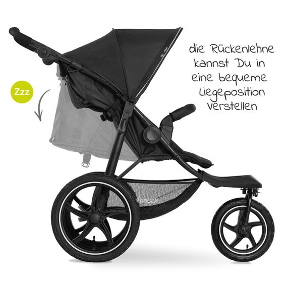 Hauck Passeggino e jogger Runner 2 (con pneumatici grandi) incluso pacchetto accessori XXL - Nero