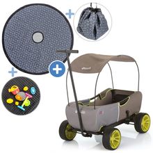 Handcart Eco Mobil - foldable with roof, transport trolley & handcart for 2 children incl. playground blanket 2in1 - Forest Green