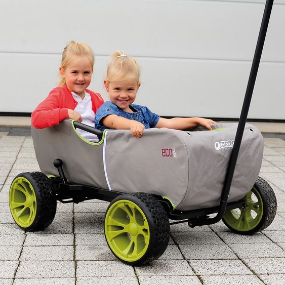 Hauck Toys for Kids Bollerwagen Eco Mobil - faltbar mit Dach, Transportwagen & Handwagen für 2 Kinder inkl. Spielplatzdecke 2in1 - Forest Green