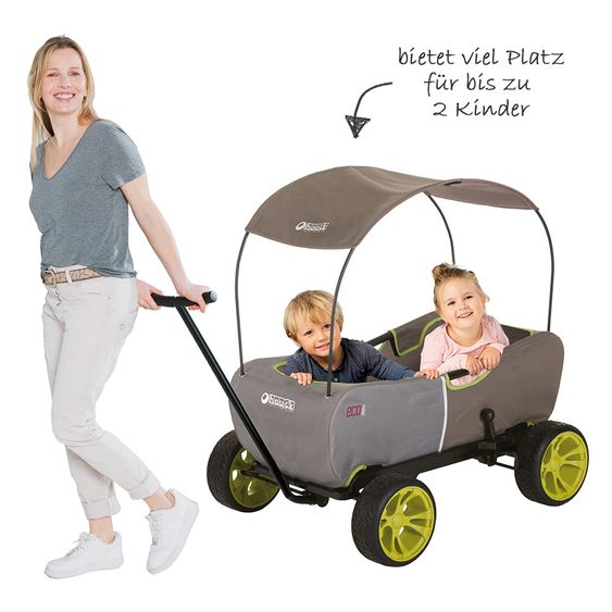 Hauck Toys for Kids Bollerwagen Eco Mobil - faltbar mit Dach, Transportwagen & Handwagen für 2 Kinder inkl. Spielplatzdecke 2in1 - Forest Green