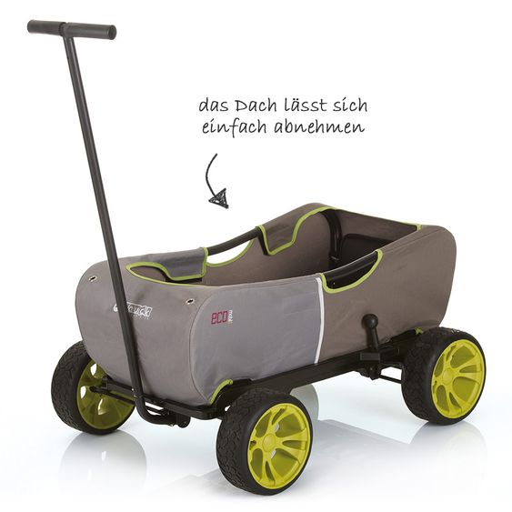 Hauck Toys for Kids Bollerwagen Eco Mobil - faltbar mit Dach, Transportwagen & Handwagen für 2 Kinder inkl. Spielplatzdecke 2in1 - Forest Green