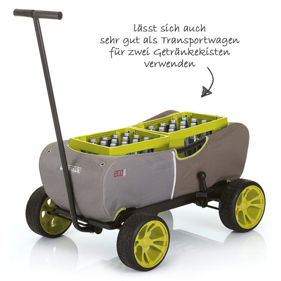 Hauck Toys for Kids Bollerwagen Eco Mobil - faltbar mit Dach, Transportwagen & Handwagen für 2 Kinder inkl. Spielplatzdecke 2in1 - Forest Green