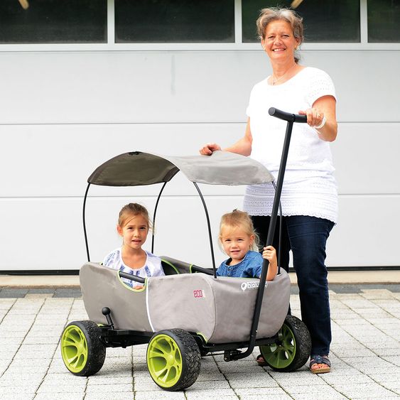 Hauck Toys for Kids Bollerwagen Eco Mobil Forest Green - faltbar mit Dach, Transportwagen & Handwagen für 2 Kinder