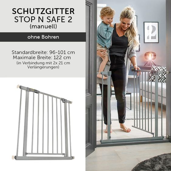 Hauck Stair guard Stop N Safe 2 (96 to 101 cm) incl. 21 cm extension - without drilling - Silver