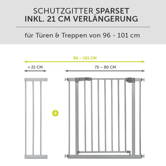 Hauck Stair guard Stop N Safe 2 (96 to 101 cm) incl. 21 cm extension - without drilling - Silver