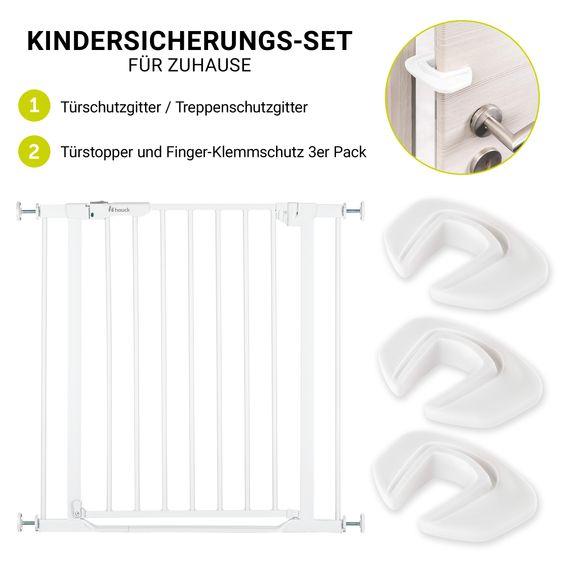 Hauck Türschutzgitter Clear Step Autoclose 2 + Türstopper 3er Pack - White