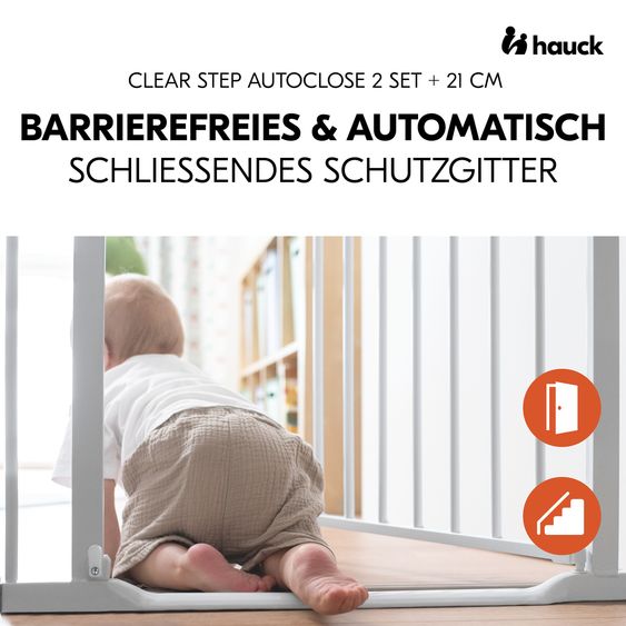 Hauck Door safety gate incl. extension Clear Step Autoclose 2 Set + 21 cm - White