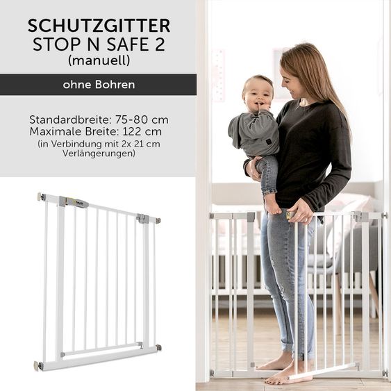 Hauck Türschutzgitter Stop N Safe 2 (75 bis 80 cm) ohne Bohren - White