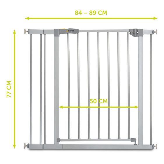 Hauck Türschutzgitter Stop N Safe 2 (84 bis 89 cm) inkl. 9cm Verlängerung - ohne Bohren - Silver