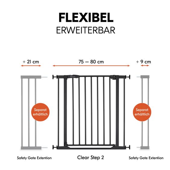 Hauck Türschutzgitter / Treppenschutzgitter Clear Step 2 (75-80 cm) - Black