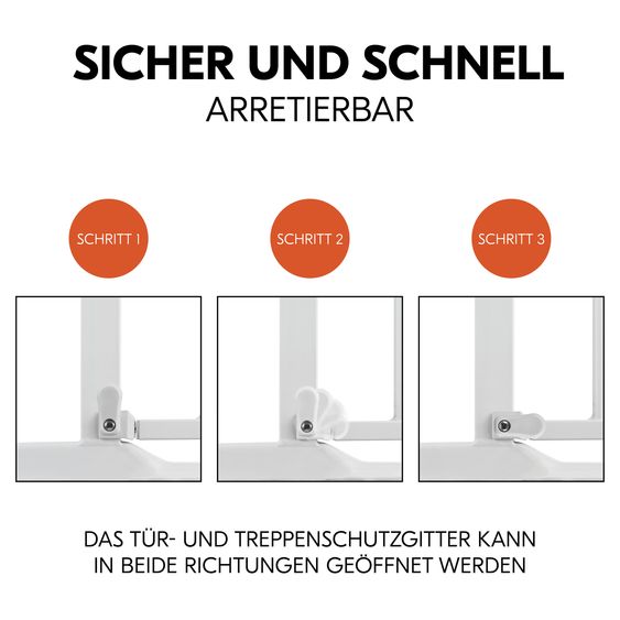 Hauck Türschutzgitter / Treppenschutzgitter Clear Step 2 (75-80 cm) inkl. 21 cm Verlängerung - White