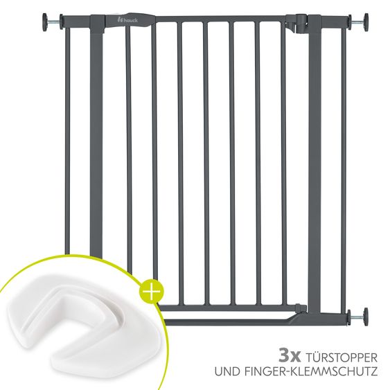 Hauck Türschutzgitter / Treppenschutzgitter Clear Step 2 + Türstopper 3er Pack - Dark Grey
