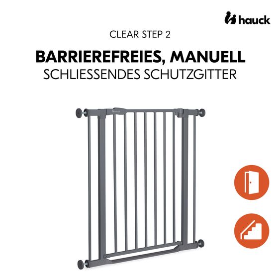 Hauck Türschutzgitter / Treppenschutzgitter Clear Step 2 + Türstopper 3er Pack - Dark Grey
