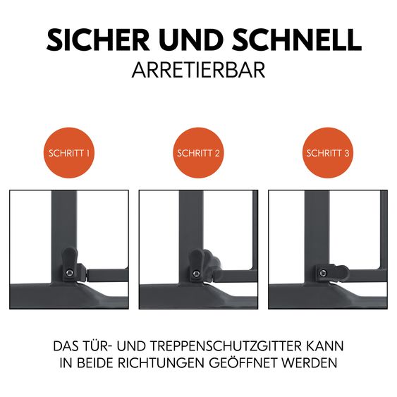 Hauck Türschutzgitter / Treppenschutzgitter Clear Step 2 + Türstopper 3er Pack - Dark Grey