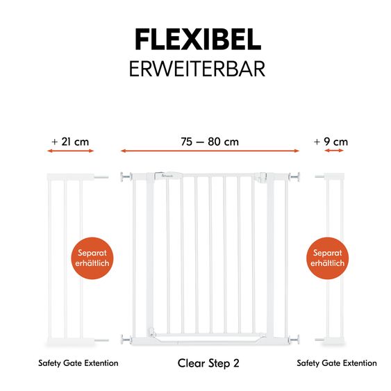 Hauck Türschutzgitter / Treppenschutzgitter Clear Step 2 + Türstopper 3er Pack - Dark Grey