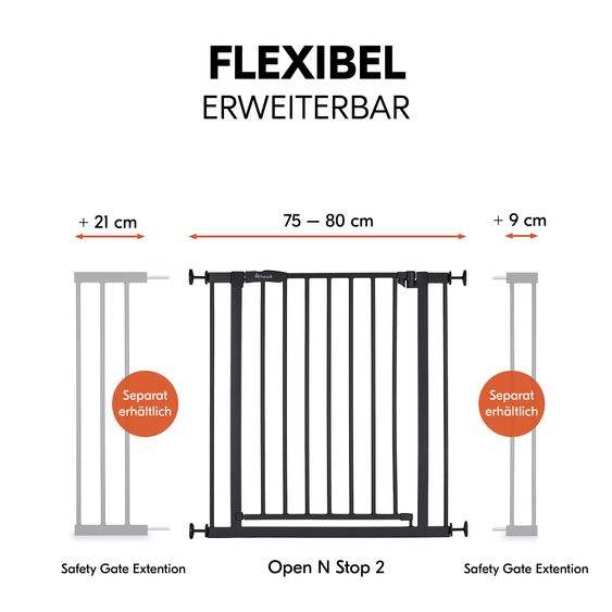 Hauck Türschutzgitter / Treppenschutzgitter Open N Stop 2 (75-80 cm) - Black