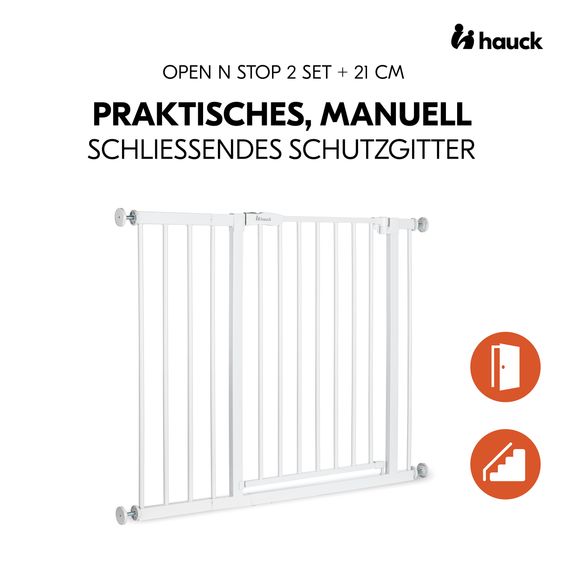 Hauck Door safety gate / stair gate Open N Stop 2 (75-80 cm) incl. 21 cm extension - White - White