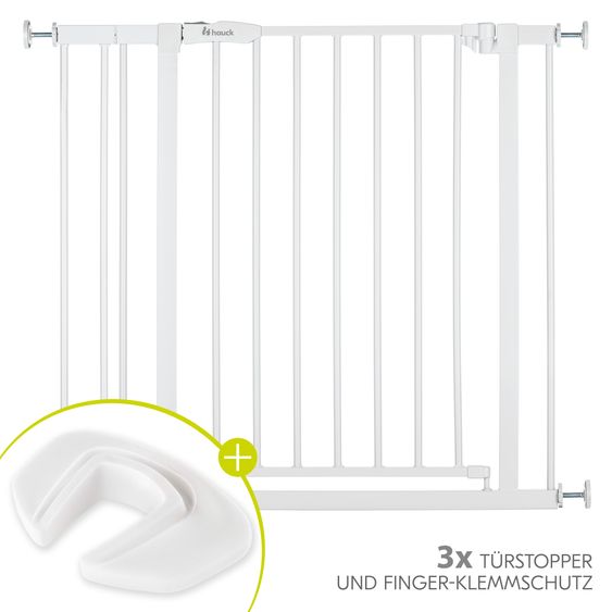 Hauck Door safety gate / stair gate Open N Stop 2 incl. 9 cm extension + door stopper 3-pack - White