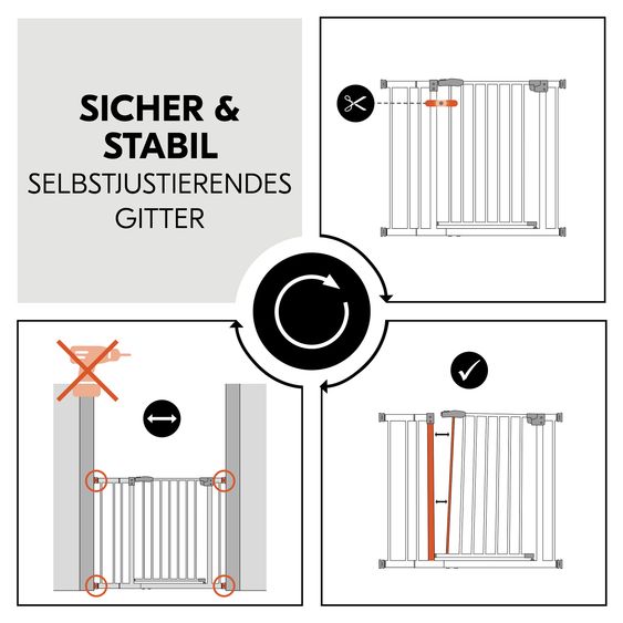 Hauck Door safety gate / stair gate Open N Stop 2 incl. 9 cm extension + door stopper 3-pack - White