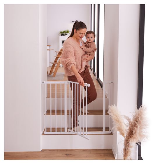 Hauck Door safety gate / stair gate Open N Stop 2 incl. 9 cm extension + door stopper 3-pack - White