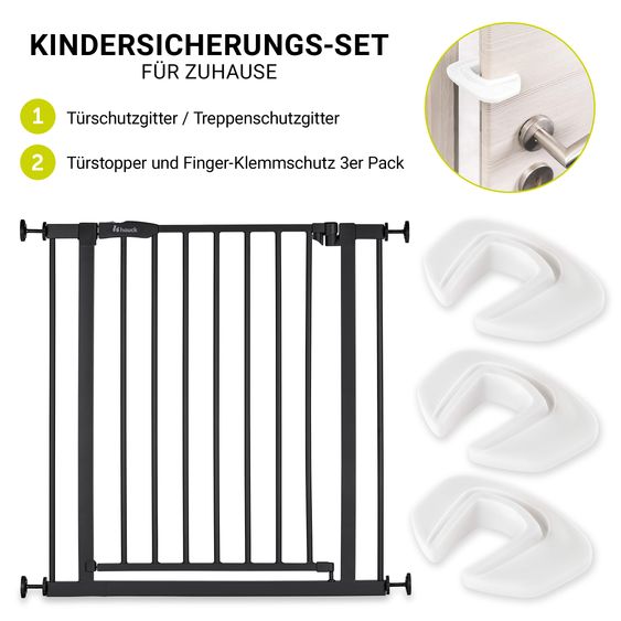 Hauck Cancello di sicurezza per porte / cancello per scale Open N Stop 2 + Fermaporta 3 pz - Nero