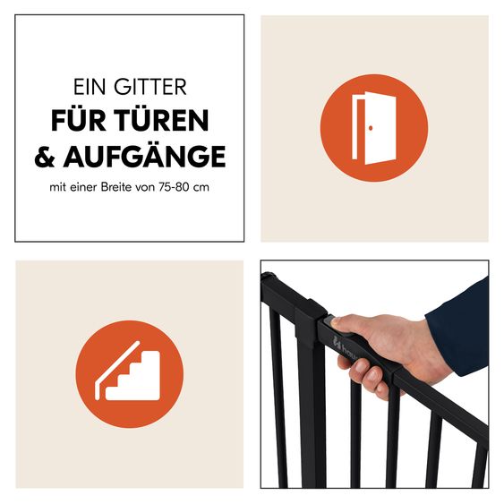 Hauck Cancello di sicurezza per porte / cancello per scale Open N Stop 2 + Fermaporta 3 pz - Nero