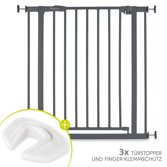 Hauck Türschutzgitter / Treppenschutzgitter Open N Stop 2 + Türstopper 3er Pack - Dark Grey