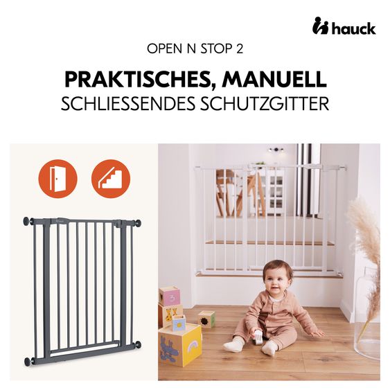 Hauck Türschutzgitter / Treppenschutzgitter Open N Stop 2 + Türstopper 3er Pack - Dark Grey