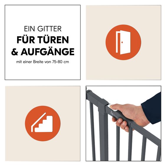 Hauck Türschutzgitter / Treppenschutzgitter Open N Stop 2 + Türstopper 3er Pack - Dark Grey