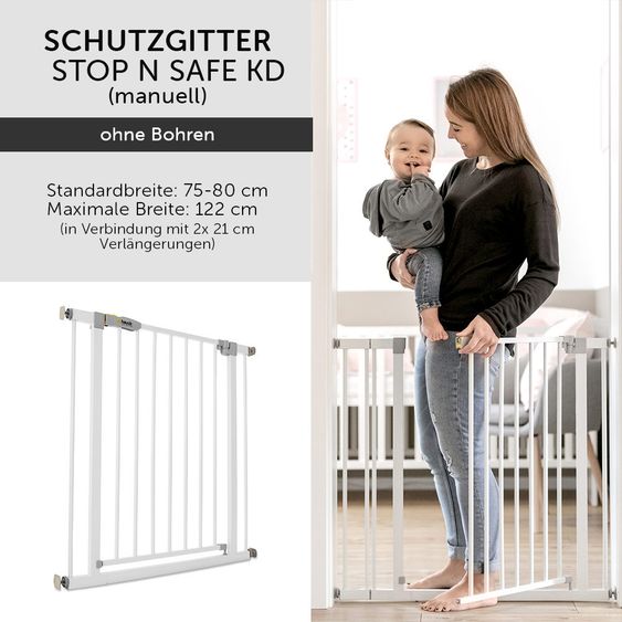 Hauck Cancelletto di sicurezza per porta / cancelletto per scale Open N Stop KD (75-80 cm) senza foratura - Bianco