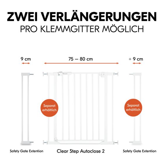 Hauck Türschutzgitter Verlängerung Safety Gate Extension 9 cm - passend für Hauck Schutzgitter - White