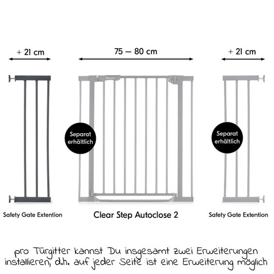 Hauck Door Safety Gate Extensions 21 cm - Dark Grey