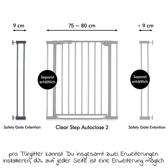 Hauck Door Safety Gate Extensions 9 cm - Dark Grey