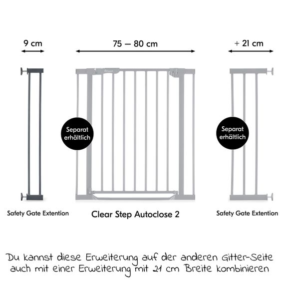 Hauck Estensioni per cancelli di sicurezza 9 cm - Grigio scuro
