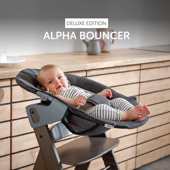 Hauck Verstellbarer Neugeborenenaufsatz & Wippe für Alpha & Beta Hochstuhl - Bouncer 2in1 Deluxe - Melange Grey