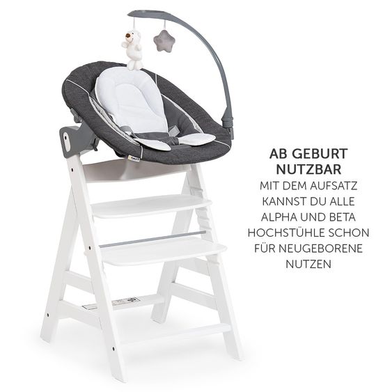 Hauck Verstellbarer Neugeborenenaufsatz & Wippe für Alpha & Beta Hochstuhl - Bouncer 2in1 Deluxe - Melange Grey