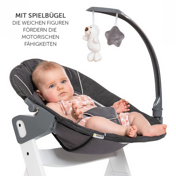 Hauck Verstellbarer Neugeborenenaufsatz & Wippe für Alpha & Beta Hochstuhl - Bouncer 2in1 Deluxe - Melange Grey