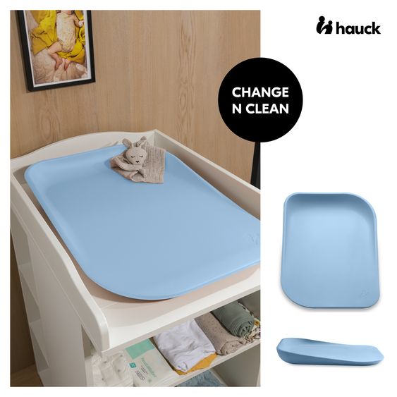Hauck Wickelaufsatz Combine N Change für Kommoden im Sparset inkl. Wickelauflage & Topper - Light Blue / Beige