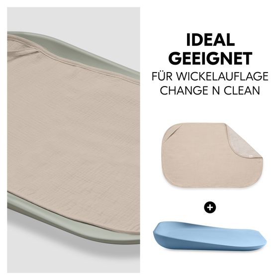 Hauck Wickelaufsatz Combine N Change für Kommoden im Sparset inkl. Wickelauflage & Topper - Light Blue / Beige