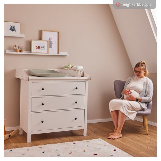 Hauck Wickelaufsatz Combine N Change für Kommoden im Sparset inkl. Wickelauflage & Topper - Light Blue / Beige