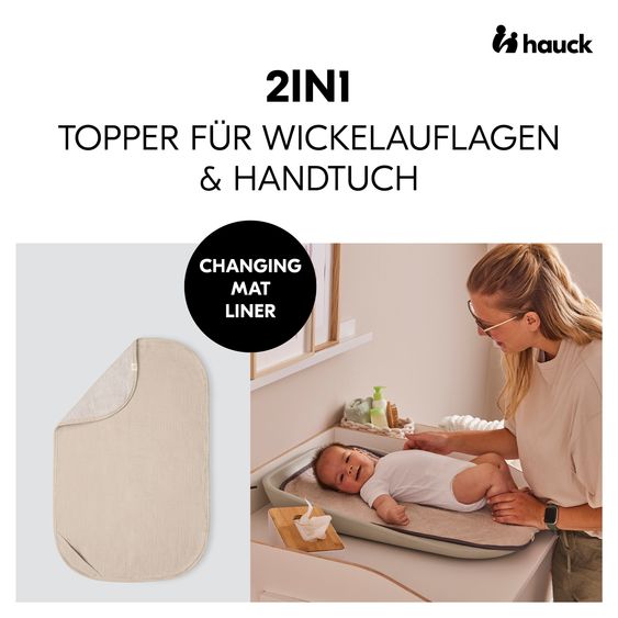 Hauck Wickelaufsatz Combine N Change für Kommoden im Sparset inkl. Wickelauflage & Topper - Light Blue / Beige