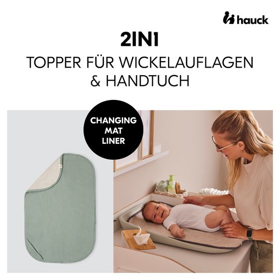 Hauck Wickelaufsatz Combine N Change für Kommoden im Sparset inkl. Wickelauflage & Topper - Sage
