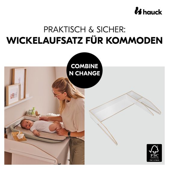 Hauck Wickelaufsatz Combine N Change für Kommoden inkl. Wickelauflage - Sage
