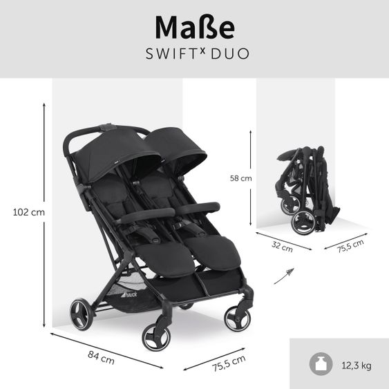 Hauck Passeggino gemellare Swift X Duo (fino a 36 kg) - Nero